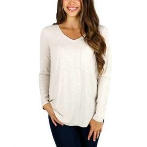 NEW GRACE AND LACE long sleeve perfect pocket tee in oatmeal